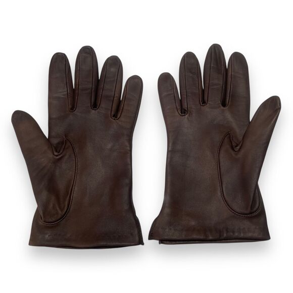 ARIS Women Genuine Leather Brown Gloves Size 7.5 Nylon Lined Old Money Lifestyle - Picture 4 of 11
